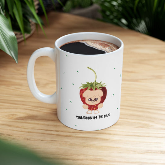 Cute Strawberry Dog Ceramic Mug - 'Seungmin in the Mug' (11oz, 15oz)